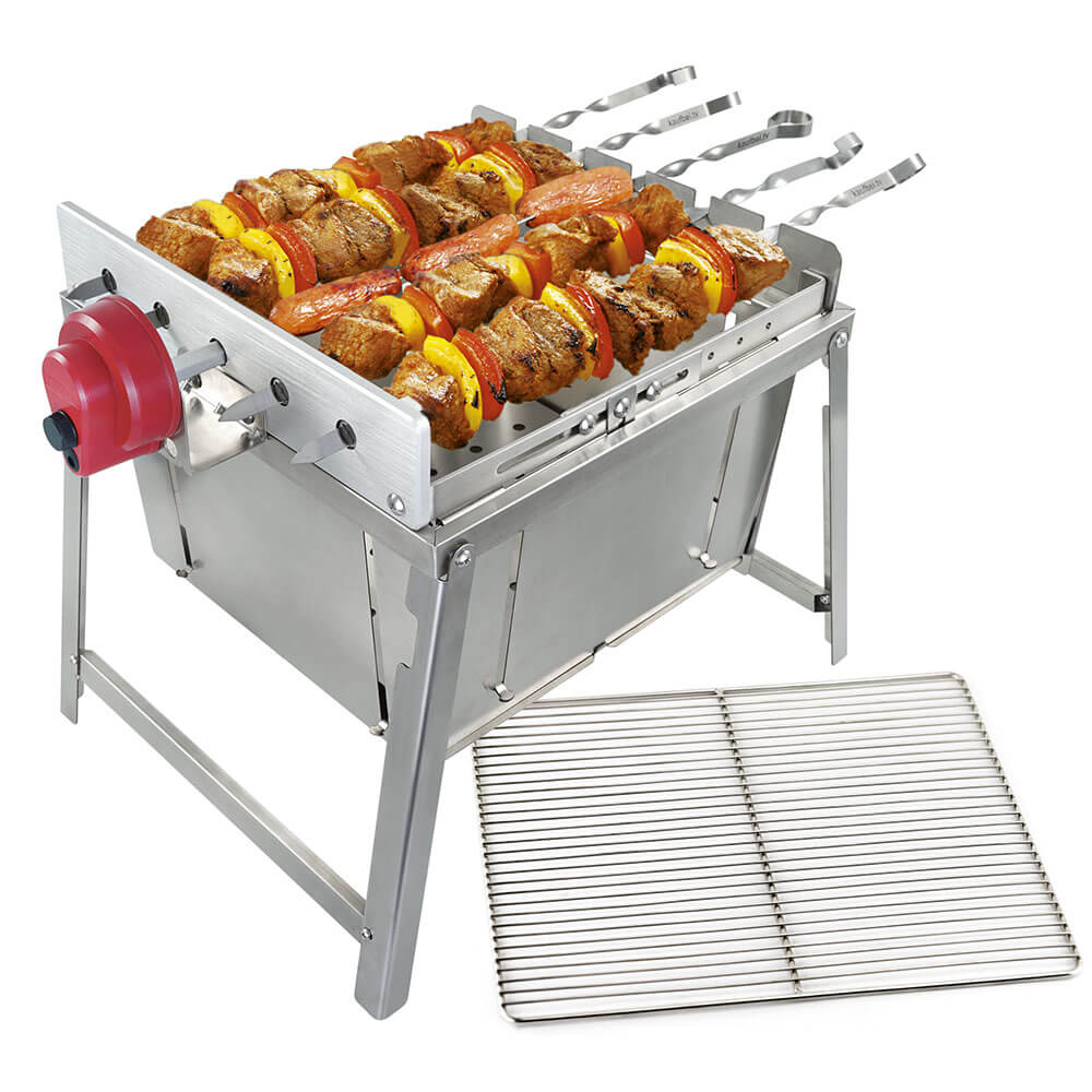 RAMBO ToGo Holzkohlegrill aus Edelstahl mit Motor, tragbar und kompakt