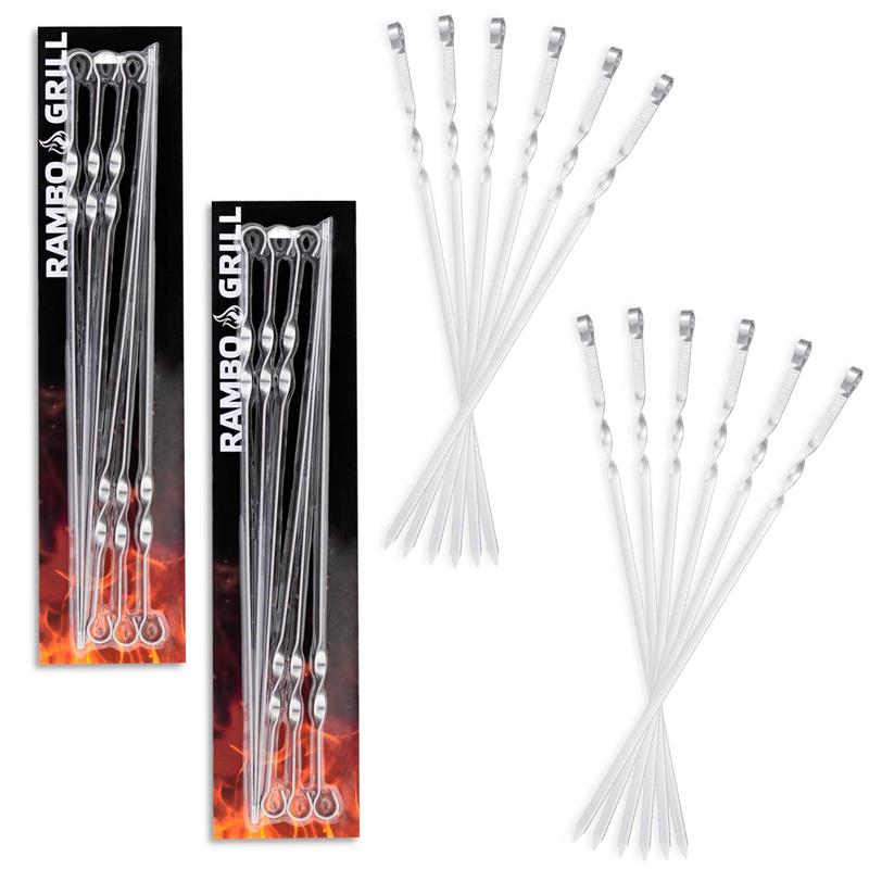 Rambo Grill Grillspieß-Set aus Edelstahl – 12 Stück (2x6er Pack), 50 cm Länge