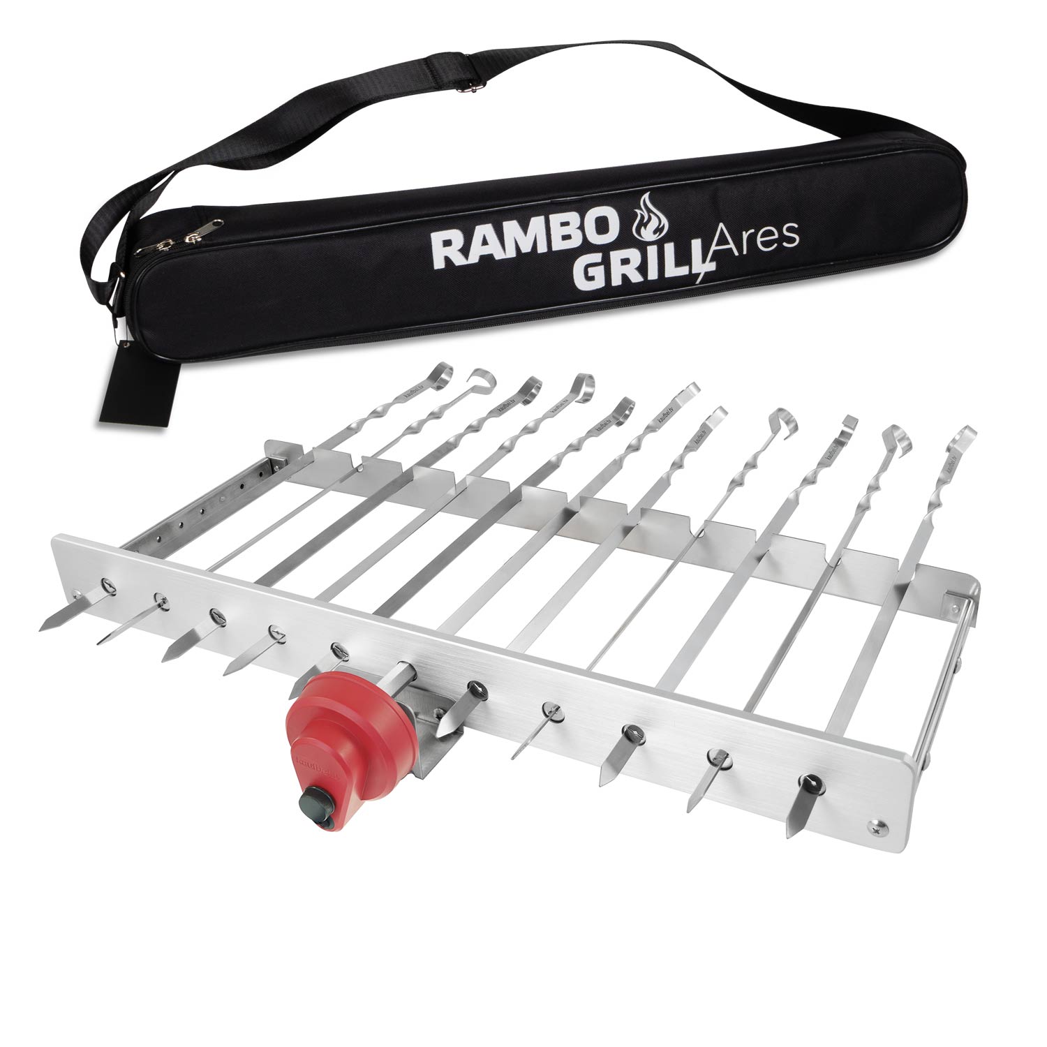 RAMBO Set: Holzkohlegrill aus Edelstahl und Grillaufsatz mit Motor